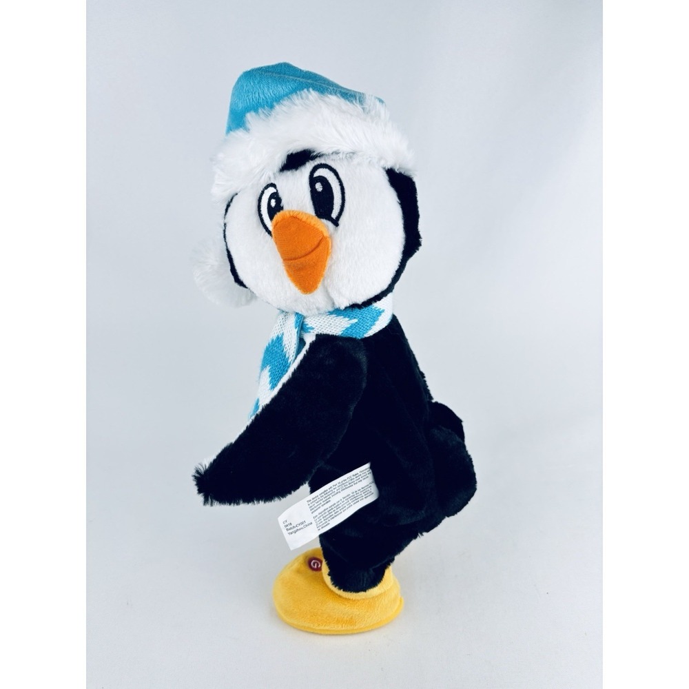 Gemmy Animated Plush Twerking Penguin Toy With Blue Hat & Scarf 15" Tall Tested